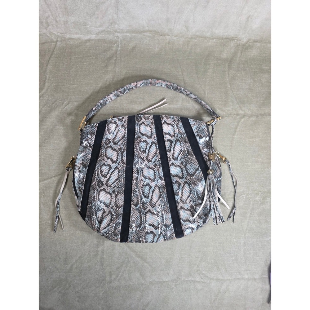 Aimee Kestenberg Tuscany Snakeskin Leather Hobo Bag Suede Tassel Gold Hardware